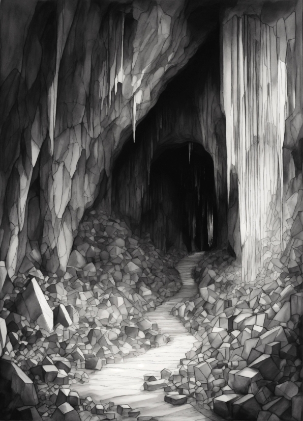 Nature, Black, Black-and-white, Style, Cave, Formation