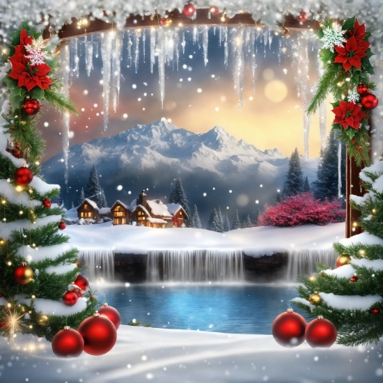 Plant, Christmas Tree, Christmas Ornament, Light, Nature, Snow