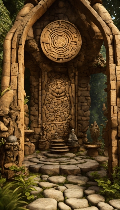 Plant, Temple, Wood, Sculpture, Wall, Artifact