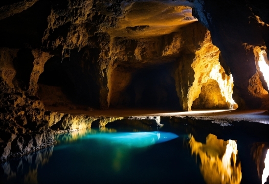 Water, Light, Underground Lake, Lighting, Cave, Body Of Water
