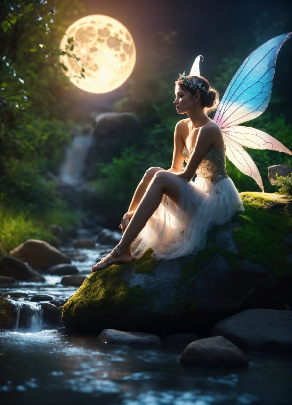Water, Mythical Creature, Light, Plant, People In Nature, Moon