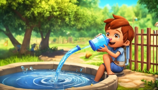 Water, Nature, Blue, Cartoon, Plant, Toy