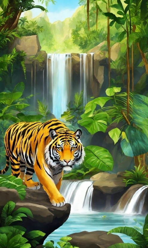 Water, Plant, Bengal Tiger, Siberian Tiger, Green, Light
