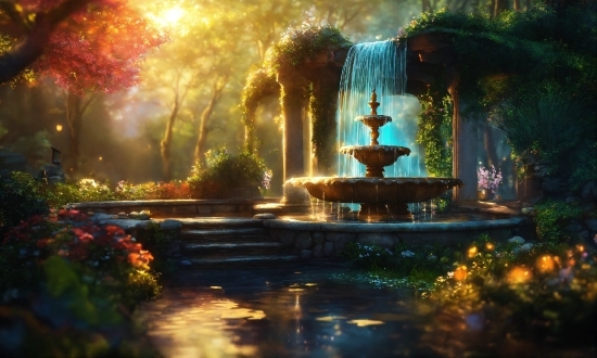 Water, Plant, Light, Fountain, Lighting, Natural Landscape