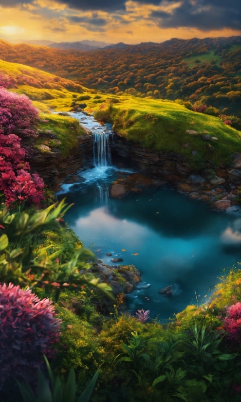 Water, Plant, Sky, Cloud, Flower, Mountain