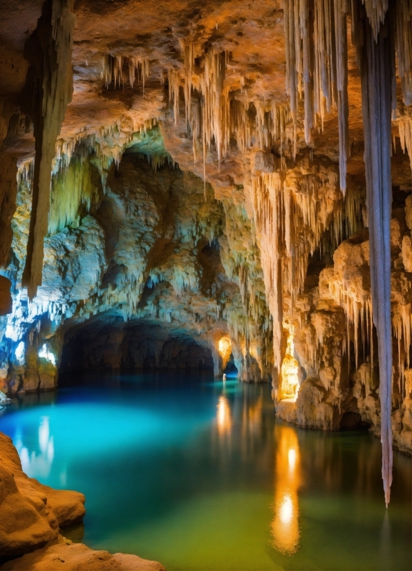 Water, Underground Lake, Cave, Lake, Stalagmite, Body Of Water