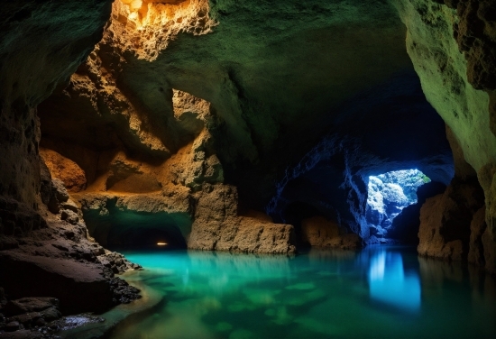 Water, Water Resources, Underground Lake, Azure, Coastal And Oceanic Landforms, Cave