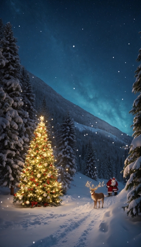 Alligator Clipart, Christmas Tree, Plant, Sky, Snow, Light