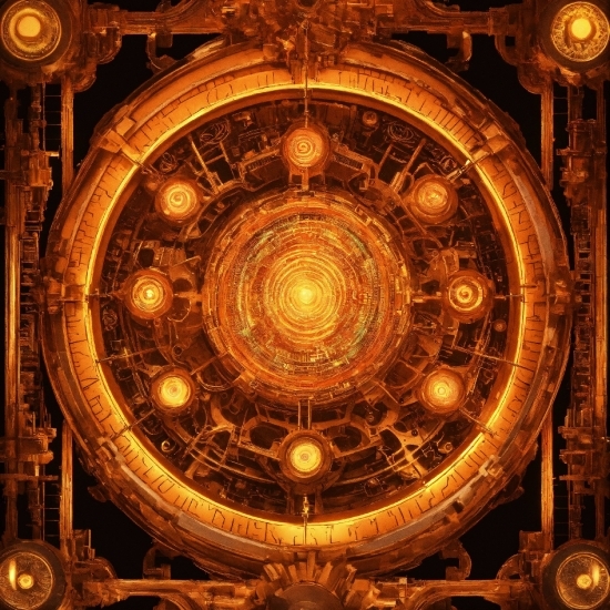 Amber, Gold, Symmetry, Ceiling, Circle, Art