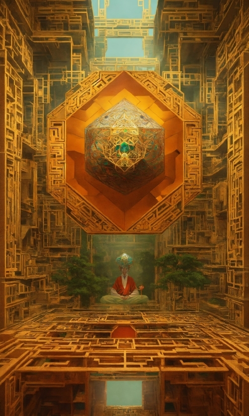 Amber, Temple, Interior Design, Art, Symmetry, Ceiling