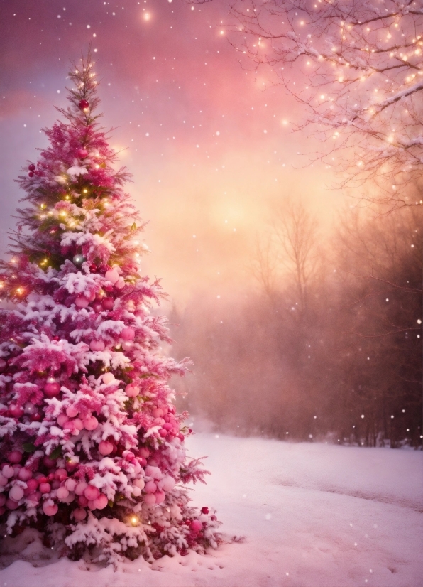 Atmosphere, Sky, Plant, Snow, Purple, Christmas Tree