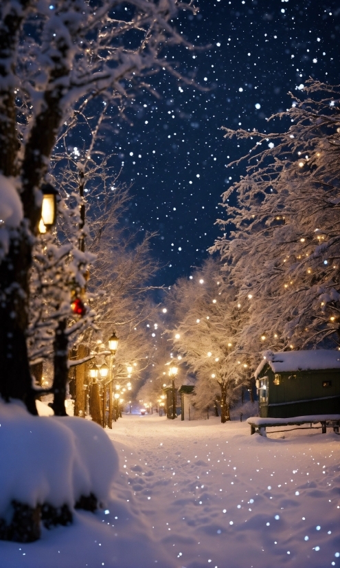 Atmosphere, Snow, Nature, Branch, Street Light, Freezing