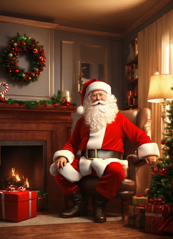 Beard, Christmas Ornament, Lighting, Interior Design, Santa Claus, Lap