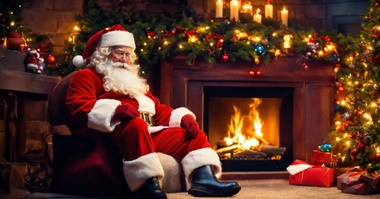 Beard, Lighting, Hearth, Santa Claus, Lap, Christmas Decoration