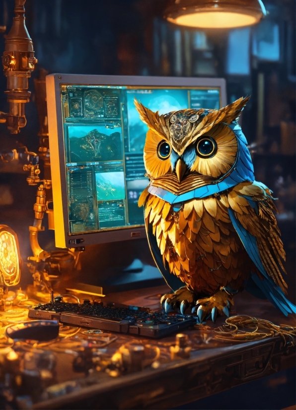 Bird, Owl, Beak, Laptop, Art, Wood