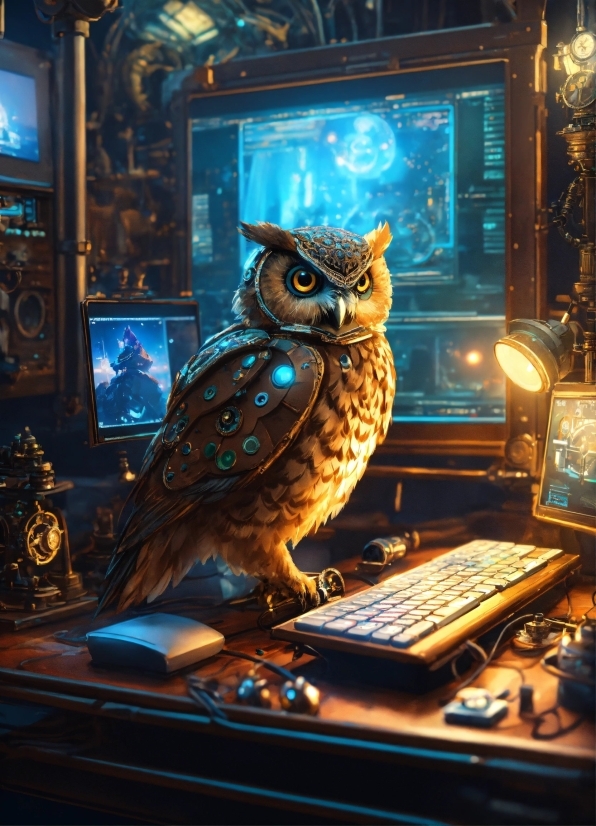 Bird, Owl, Beak, Personal Computer, Computer, Desk