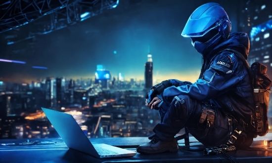 Blue, Laptop, Helmet, Computer, Personal Computer, Sky