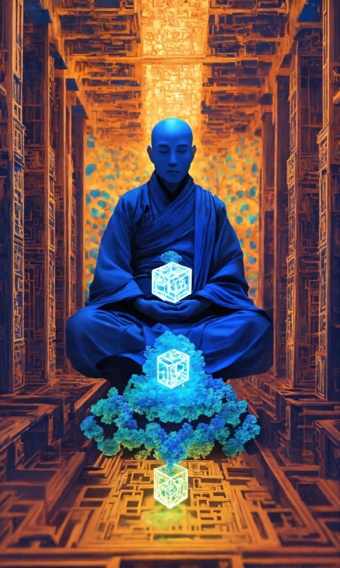 Blue, Sleeve, Temple, Monk, Electric Blue, Zen Master