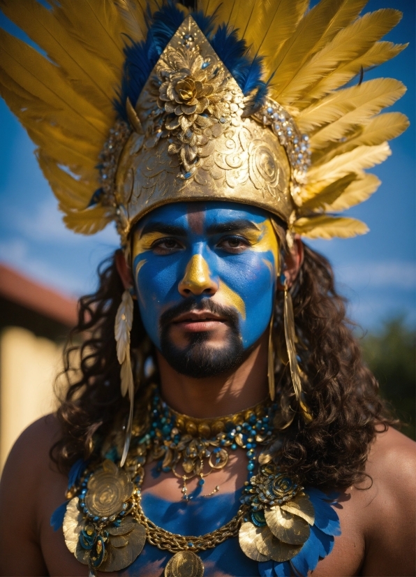 Blue, Yellow, Headgear, Feather, Performing Arts, People