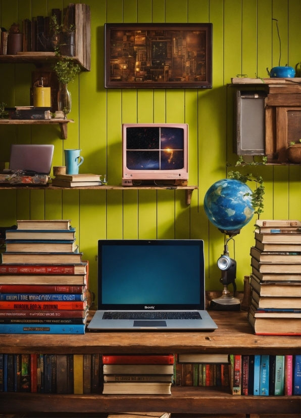Bookcase, Furniture, Table, Personal Computer, Shelf, Computer