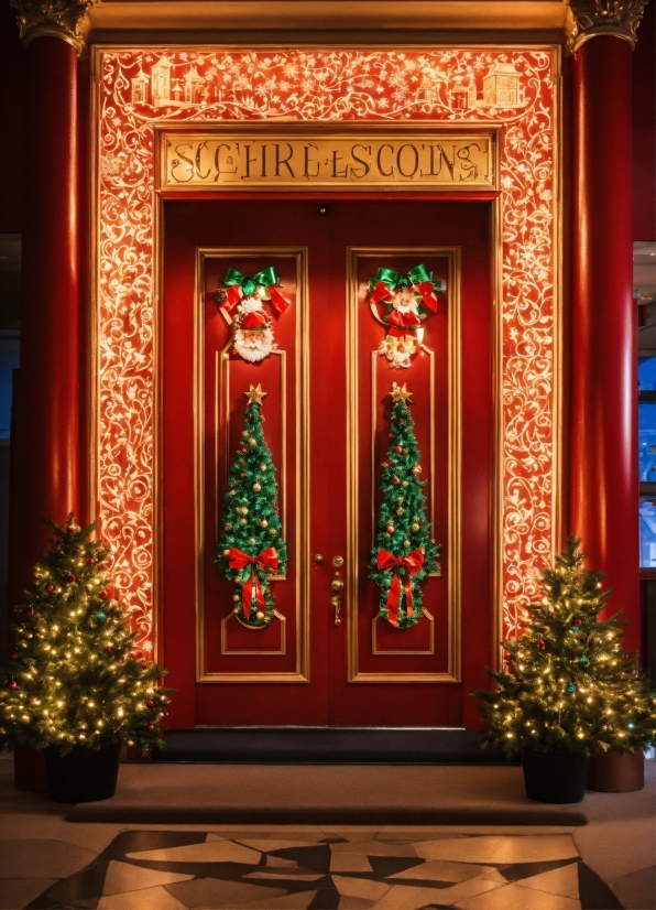 Building, Christmas Tree, Christmas Ornament, Decoration, Gold, Interior Design