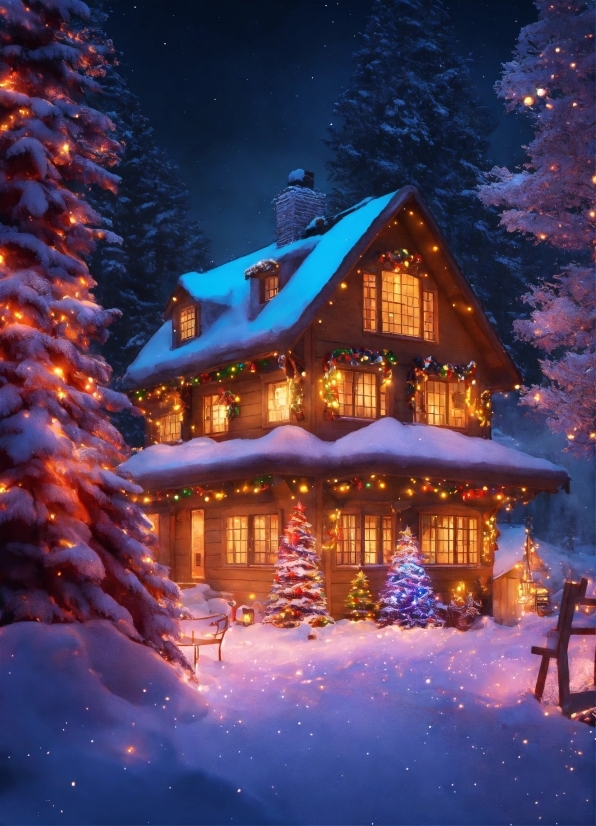 Building, Christmas Tree, Property, Plant, Snow, Sky