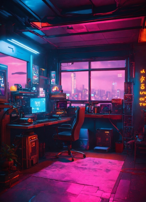 Building, Personal Computer, Purple, Computer, Entertainment, Chair