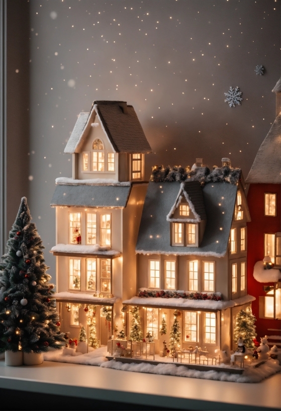 Building, Window, Light, Sky, Christmas Tree, Plant
