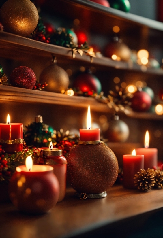Candle, Christmas Ornament, Plant, Light, Table, Branch