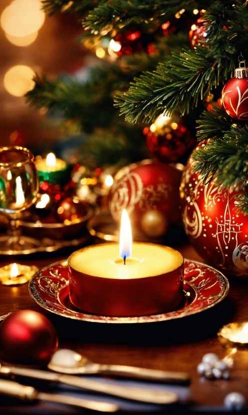 Candle, Christmas Tree, Light, Decoration, Christmas Ornament, Tableware