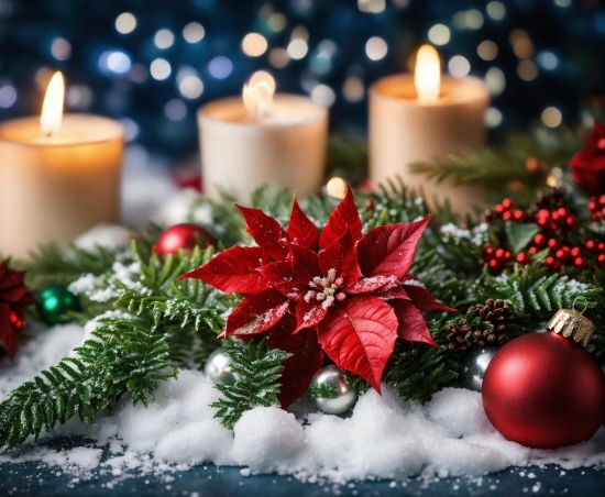Candle, Photograph, Christmas Ornament, Decoration, Plant, White