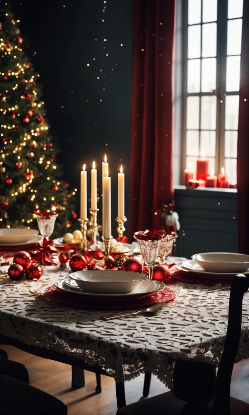 Candle, Table, Tableware, Furniture, Christmas Tree, Light