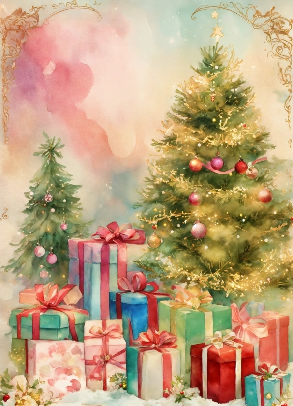 Canva Freelance, Christmas Tree, Christmas Ornament, Green, Branch, Lighting