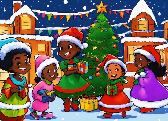 Cartoon, Christmas Tree, Christmas Ornament, Santa Claus, Snow, Tree