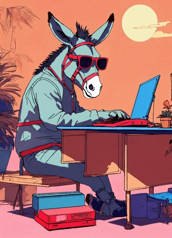 Cartoon, Laptop, Table, Personal Computer, Art, Computer
