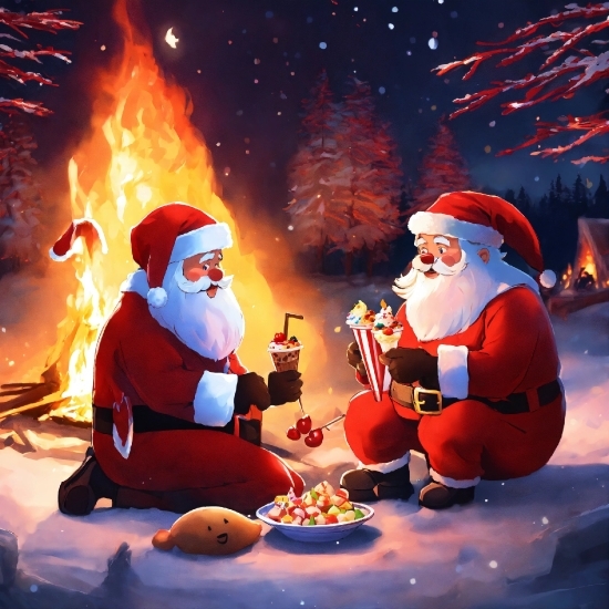 Cartoon, Lighting, Snow, Santa Claus, Red, Fun