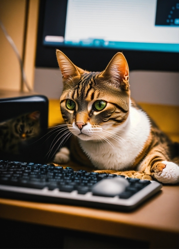 Cat, Computer, Felidae, Computer Keyboard, Carnivore, Personal Computer