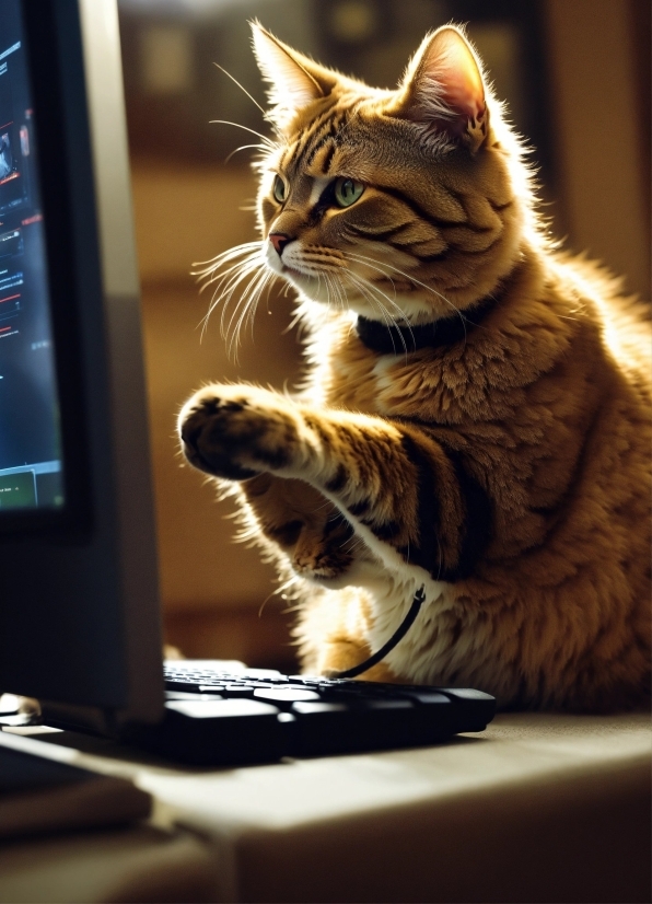 Cat, Computer, Personal Computer, Felidae, Carnivore, Small To Medium-sized Cats