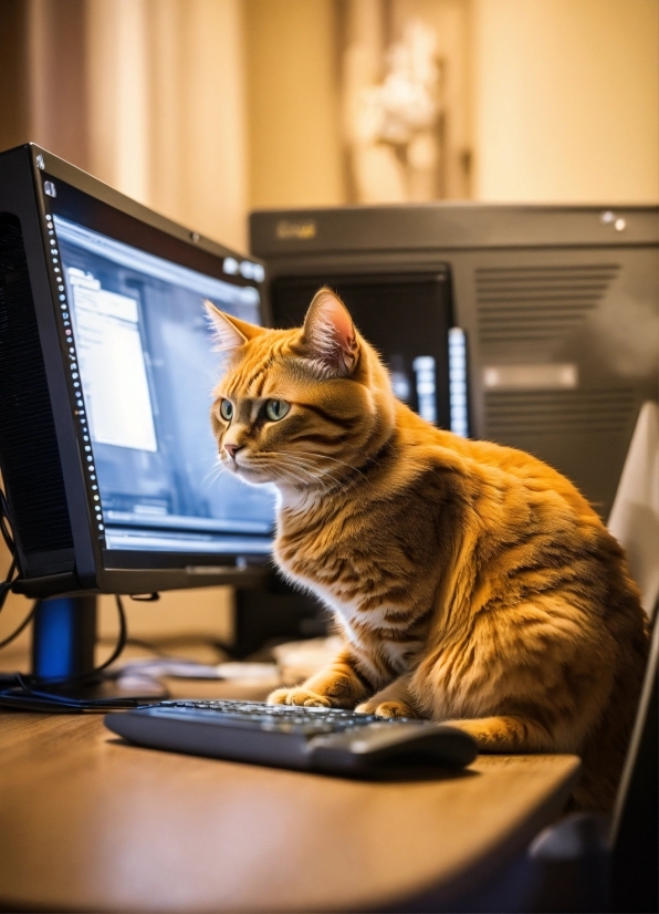 Cat, Computer, Personal Computer, Felidae, Computer Monitor, Computer Keyboard