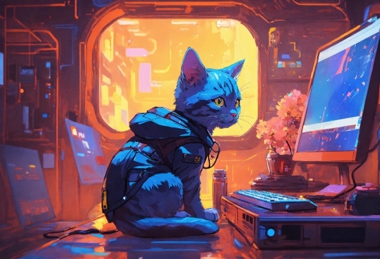 Cat, Purple, Computer, Personal Computer, Felidae, Entertainment
