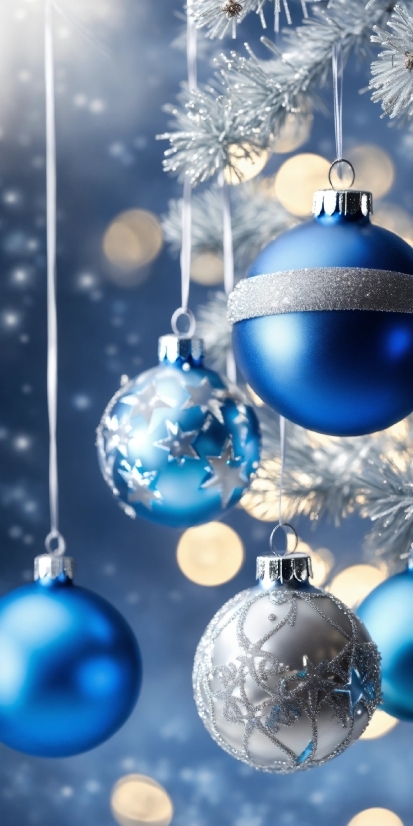 Christmas Ornament, Blue, White, Light, Product, World