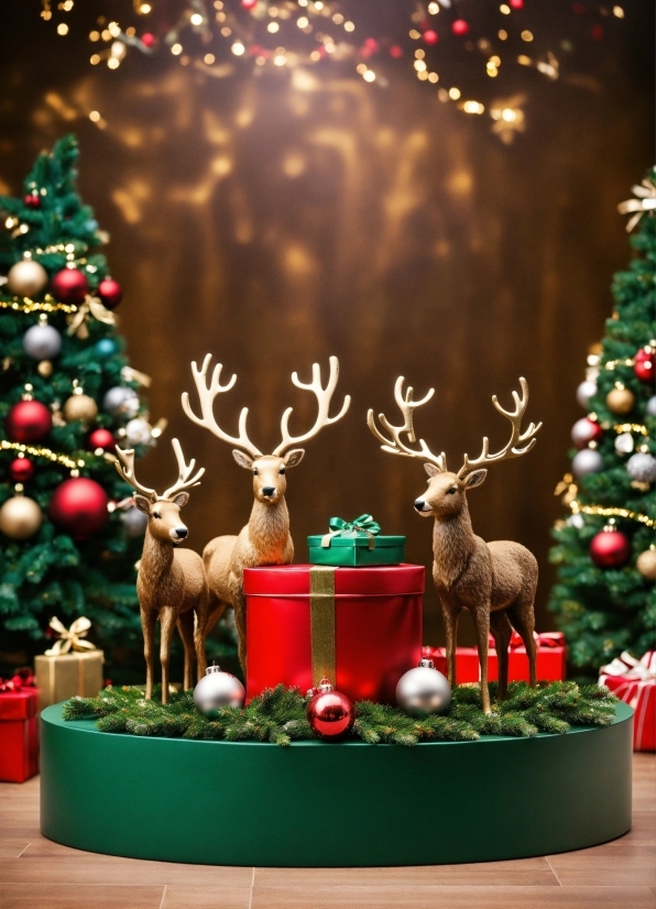Christmas Ornament, Christmas Tree, Green, Vertebrate, Light, Deer