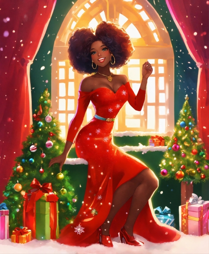 Christmas Ornament, Christmas Tree, Red, Fashion Design, Thigh, Entertainment
