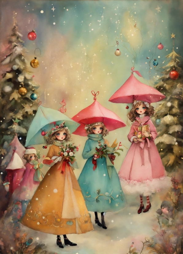 Christmas Ornament, Dress, Pink, Doll, Art, Toy