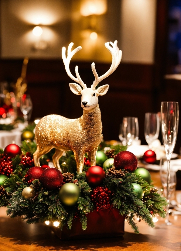 Christmas Ornament, Light, Branch, Lighting, Deer, Elk
