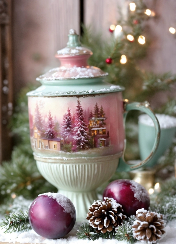 Christmas Ornament, Tableware, Plant, Purple, Drinkware, Holiday Ornament
