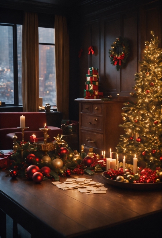Christmas Ornament, Window, Table, Plant, Christmas Tree, Light