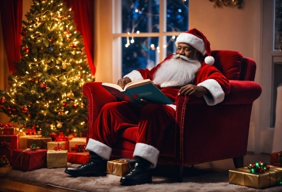 Christmas Tree, Beard, Lap, Santa Claus, Interior Design, Christmas Ornament