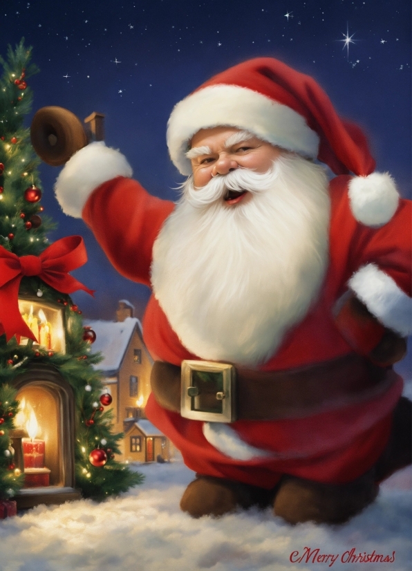 Christmas Tree, Beard, Santa Claus, Happy, Smile, Sleeve