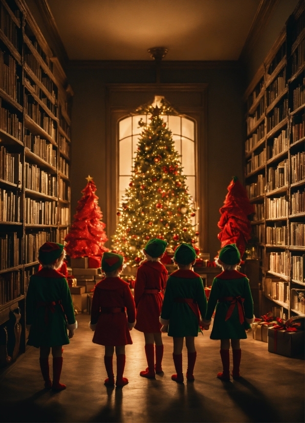Christmas Tree, Bookcase, Christmas Ornament, Photograph, World, Shelf